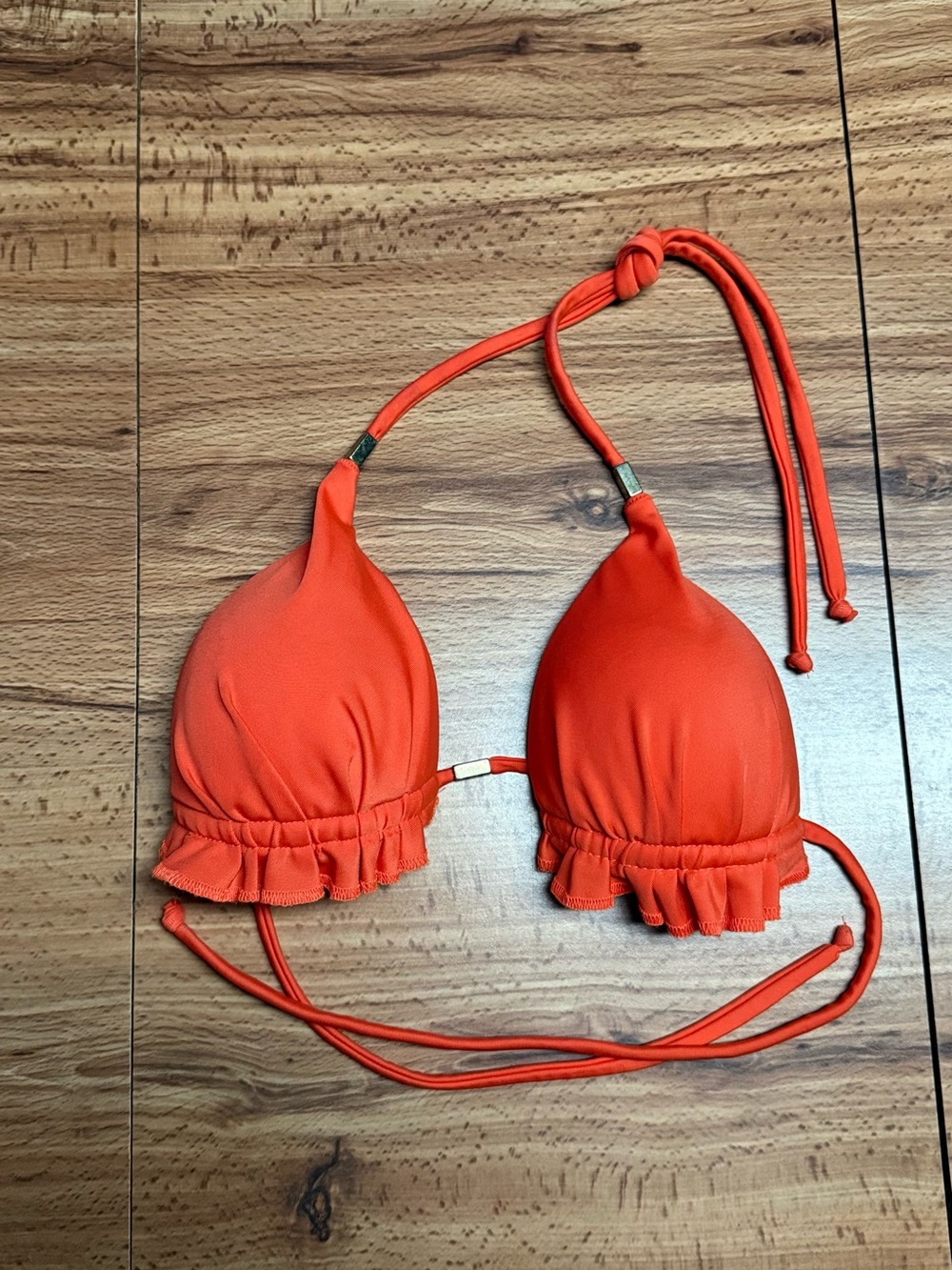 Women’s Ruffle-Trim Padded Triangle Bikini Top in Bright Orange Swimwear